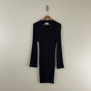 Legoe Heritage Black Rib Knit Button Front Maternity Dress Size 12 (AU 4)